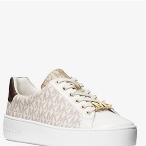 Michael Kors White and Gold Logo Sneakers